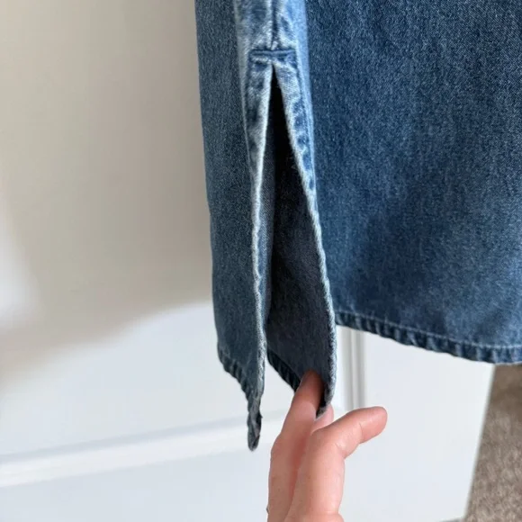 Embroidered Denim Maxi Dress Sleeveless Scoop Neck Size L - Picture 6 of 10